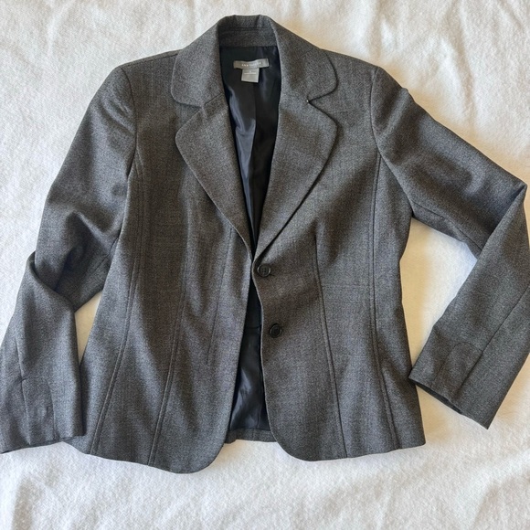 Ann Taylor Gray Wool Blend Business Pant Suit Blazer | Wide Leg Pants Size 2 - Picture 2 of 14